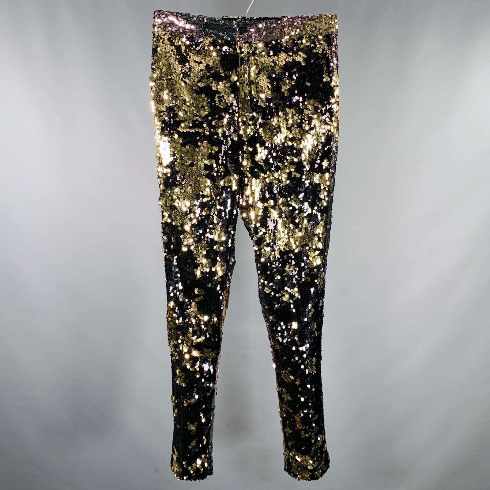 Tokyo James Size 30 Silver Gold Sequined Polyester Jean Cut Dress Pants